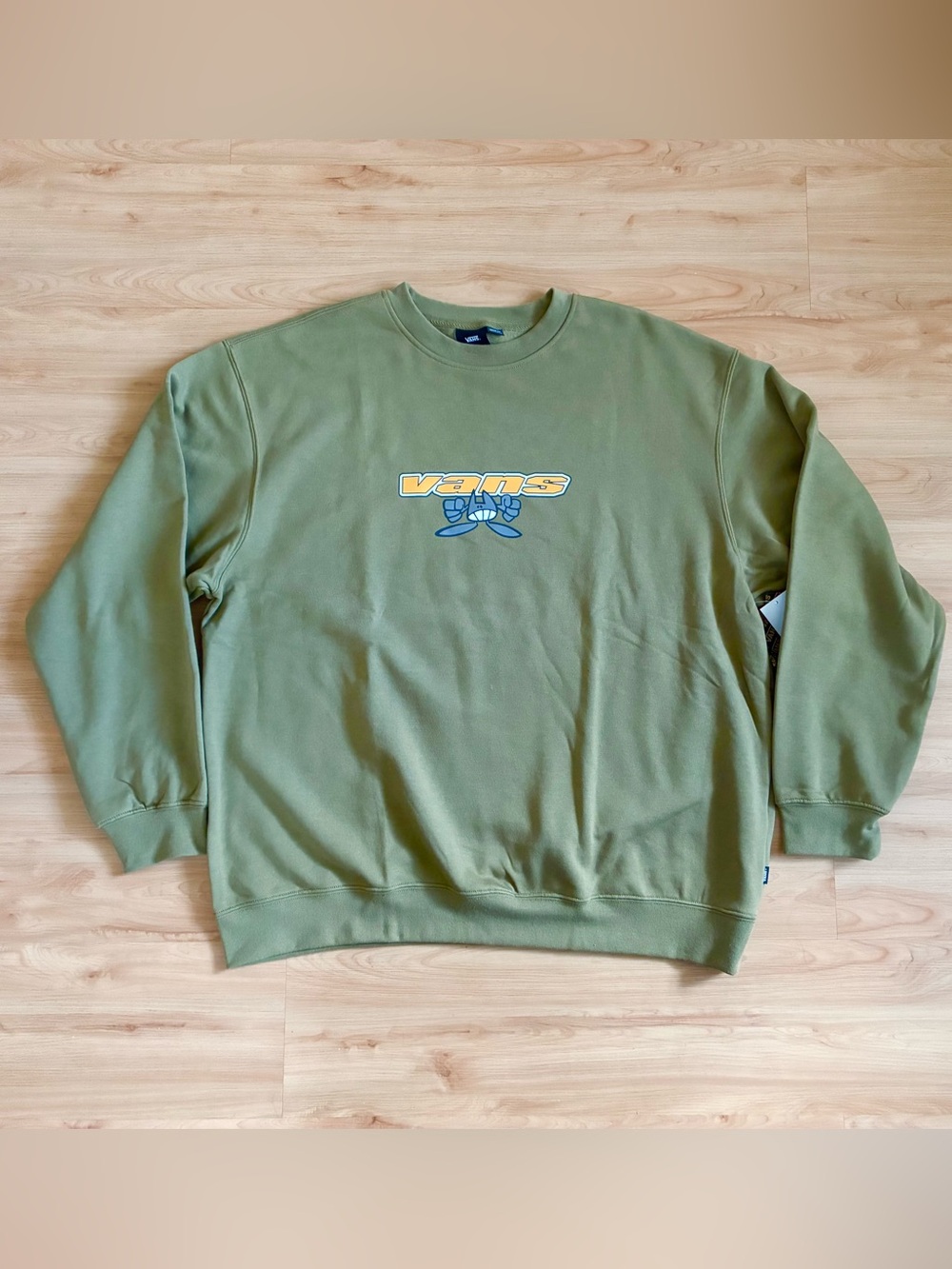 Vans Olive Green Crewneck with Yellow & Blue Logo MENS XL